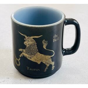 Vintage Glasbake Black & Gold Taurus Zodiac Mug 70s MCM